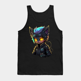 Cyberpunk Hacker Cat Tank Top